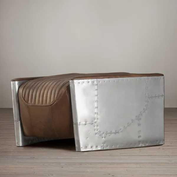 Standard this sexy Aviator pouf comes in brown high quality leather and aluminium semi gloss.