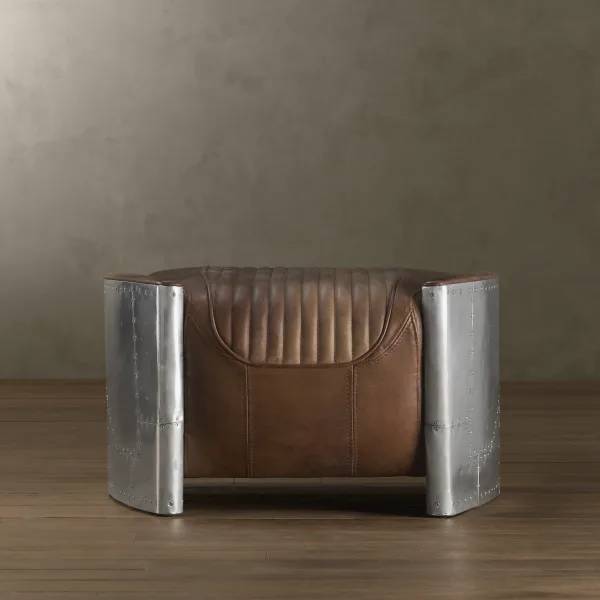 Standard this sexy Aviator pouf comes in brown high quality leather and aluminium semi gloss.
