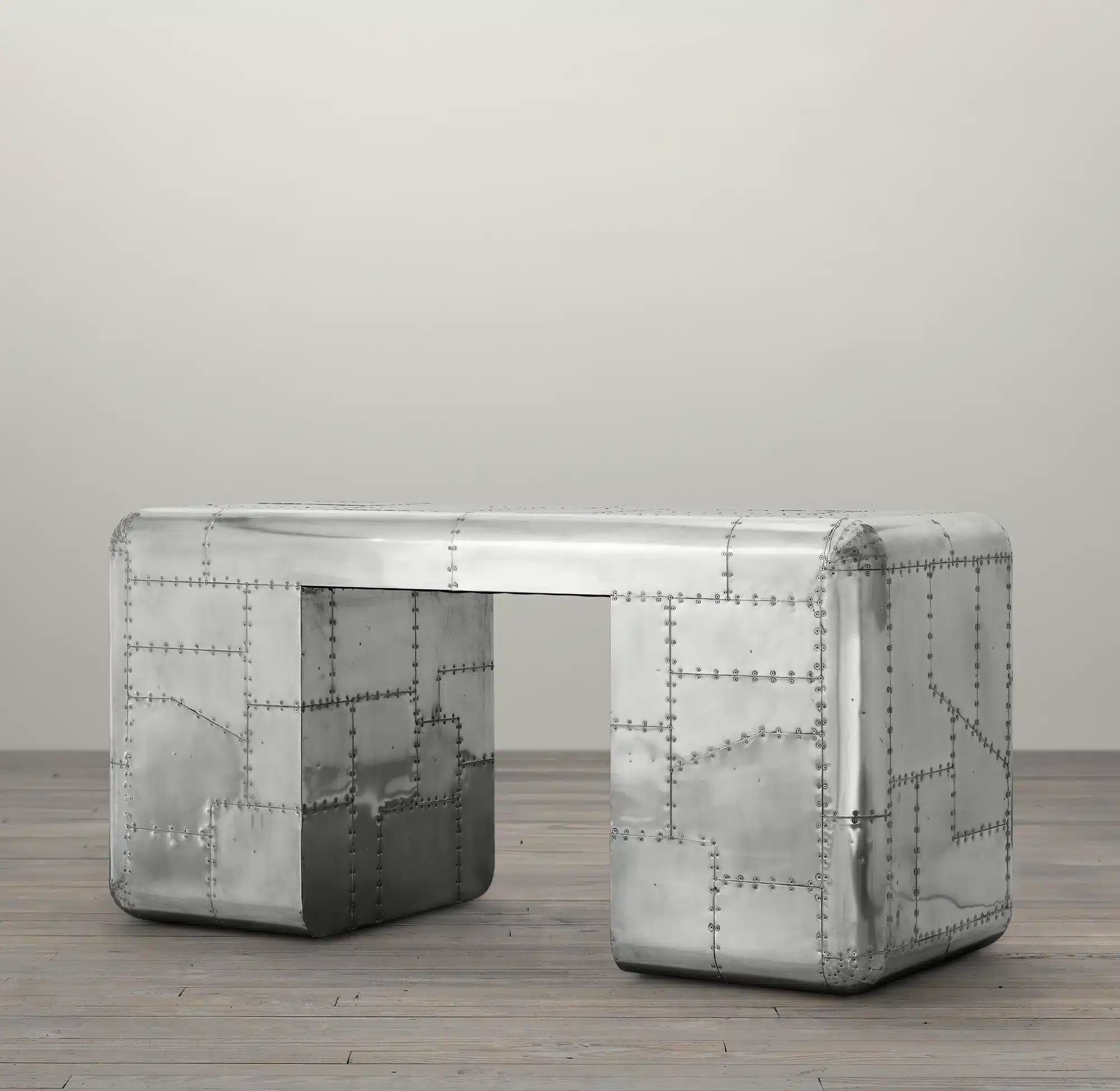 An aluminium Aviator desk inspired by two different military aircraft, melded together in one cool design.