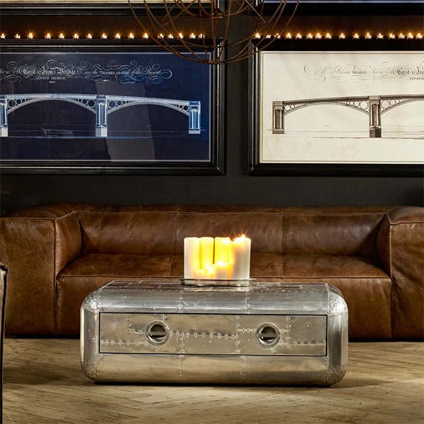 An aluminium Aviator coffee table inspired by two different military aircraft, melded together in one cool design.