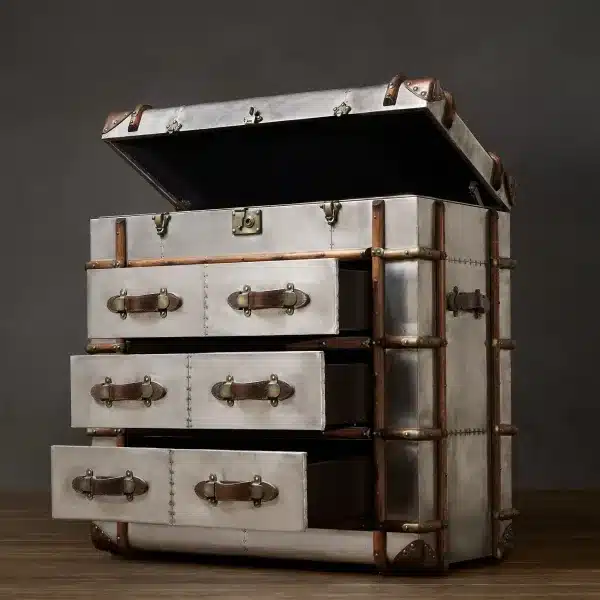 The Richards' Trunk chest medium is inspired by a worn, custom-made steamer Trunk.