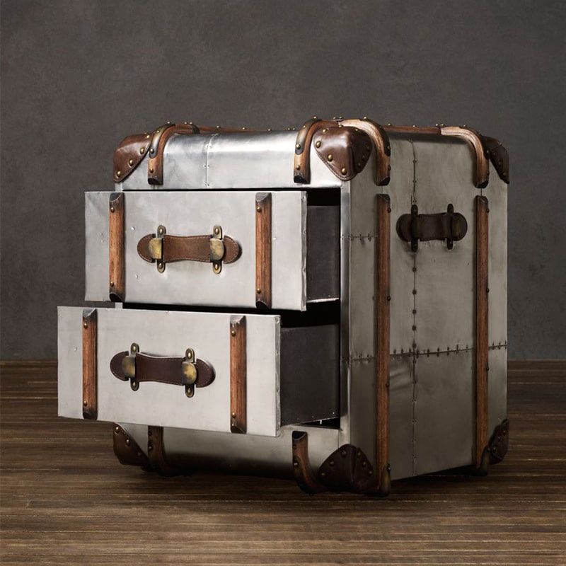 The Richard Trunk side table is inspired by a worn, custom-made steamer Trunk.