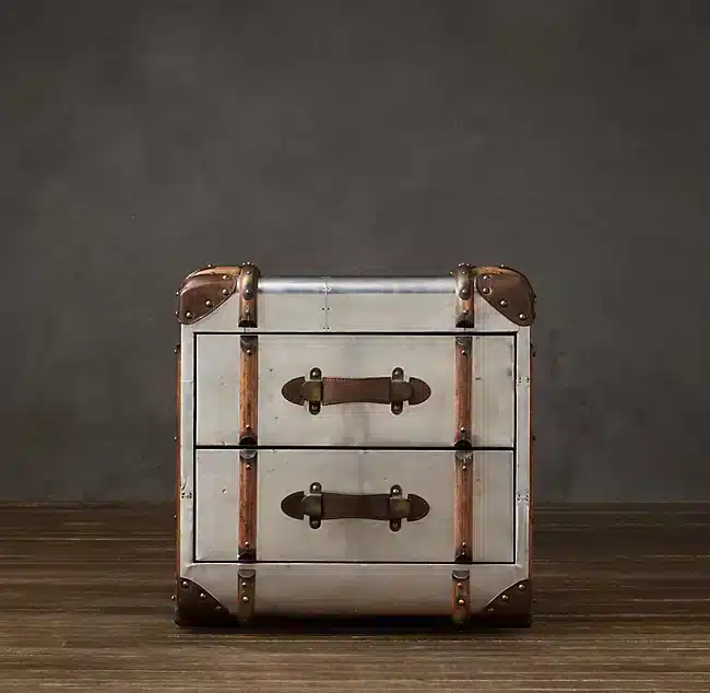 The Richard Trunk side table is inspired by a worn, custom-made steamer Trunk.