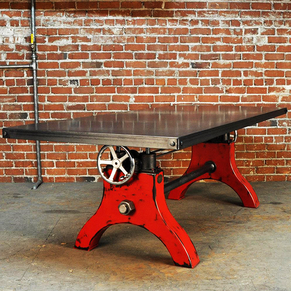 Red industrial Crank table