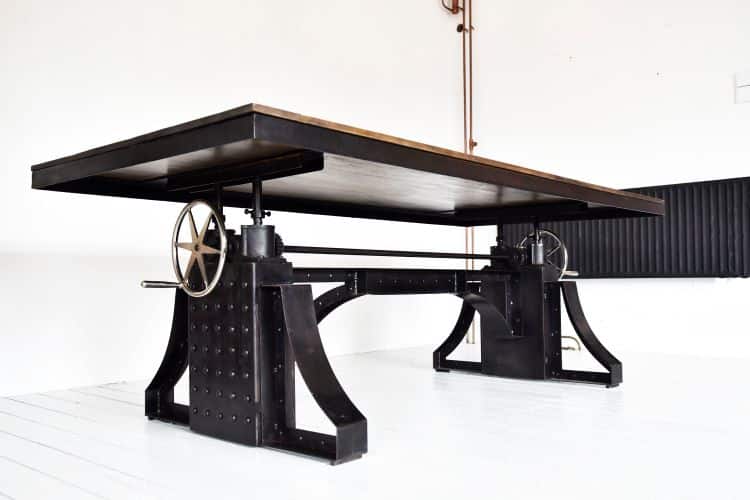 Crank table Bronx double spindled black with mango wood table top